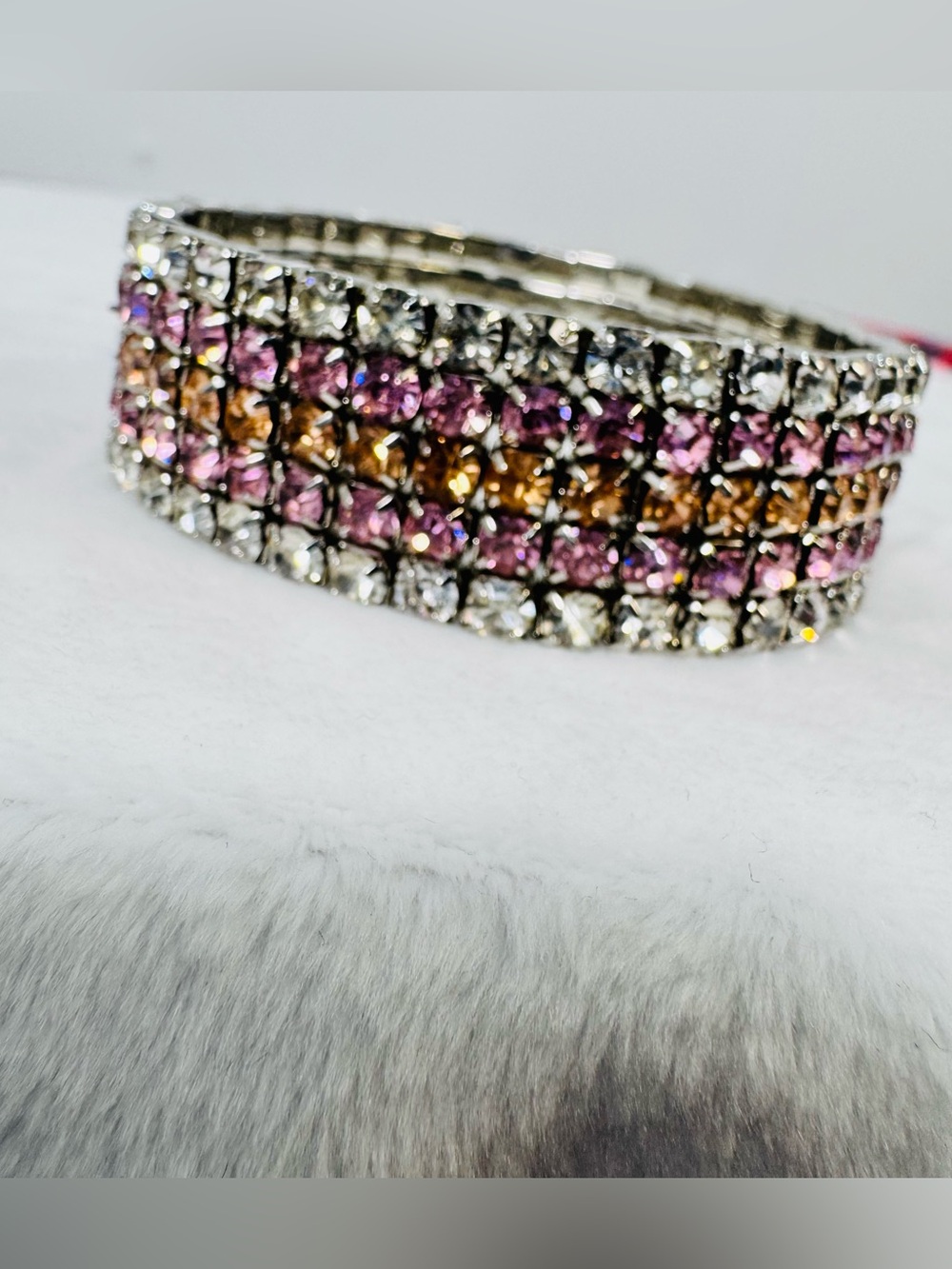 Roman Company RMN Pink White Champagne Crystal Rhinestone Stretch Bracelet